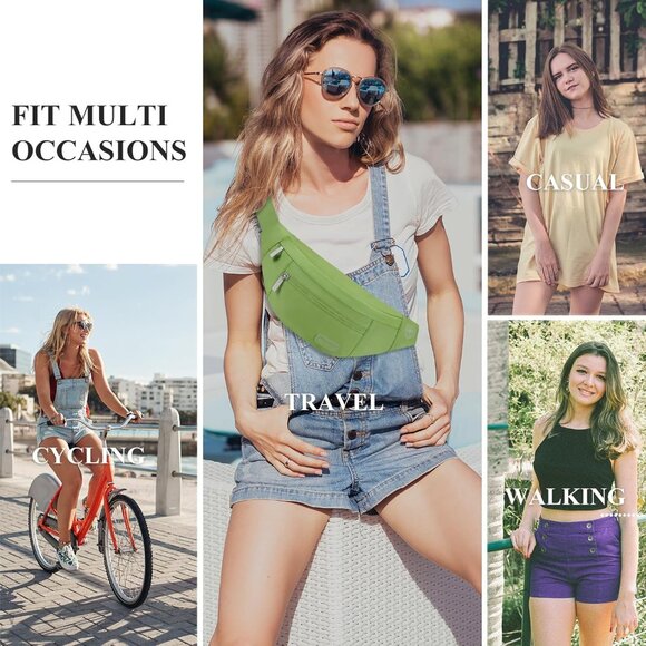 Women Men Khaki Green Large Crossbody Fanny Pack Belt Bag Hands-Free Waist Pack - Picture 7 of 7